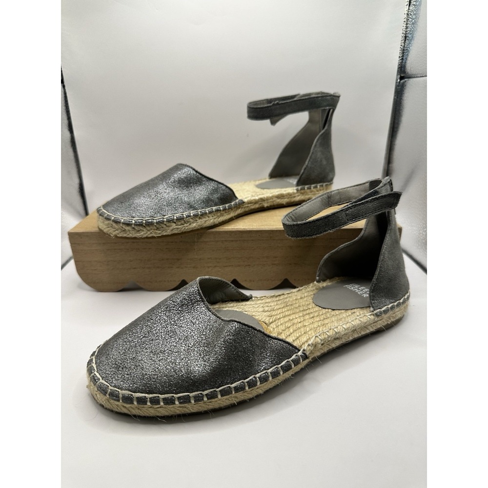 EILEEN FISHER LALA TUMBLED LEATHER ESPADRILLE FLATS WOMEN'S SIZE 7.5
